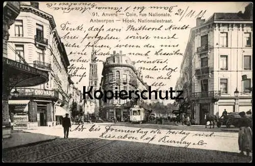 ALTE POSTKARTE ANVERS COIN RUE NATIONALE ANTWERPEN HOEK NATIONALESTRAAT Strassenbahn Tram cpa Ansichtskarte AK postcard