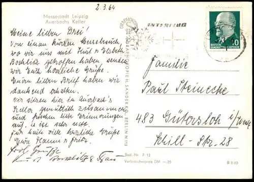 ÄLTERE POSTKARTE LEIPZIG MESSESTADT AUERBACHS KELLER GLAS KERMAMIK VEB STRÜMPFE MÄDLER-PASSAGE MINISTERIUM FÜR ...