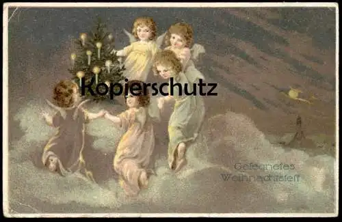 ALTE POSTKARTE ENGEL UM WEIHNACHTSBAUM GESEGNETES WEIHNACHTSFEST WEIHNACHTEN SCHUTZENGEL angel ange chistmas postcard AK