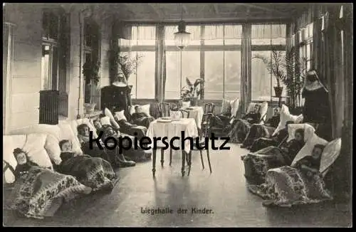 ALTE POSTKARTE NORDSEEBAD BORKUM KINDERHEIM LIEGEHALLE DER KINDER NONNE NONNEN children enfants Ansichtskarte postcard