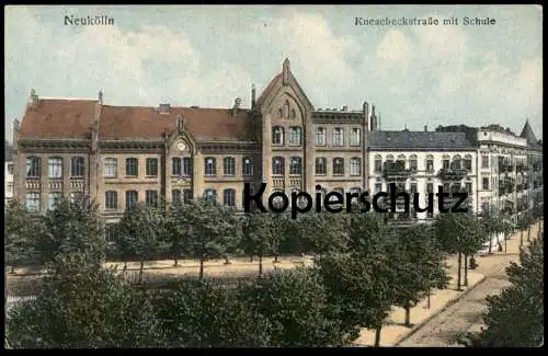 ALTE POSTKARTE BERLIN NEUKÖLLN KNESEBECKSTRASSE MIT SCHULE RIXDORF school école Ansichtskarte AK postcard cpa