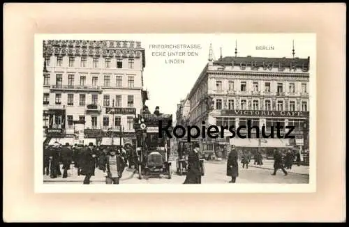 ALTE POSTKARTE BERLIN UNTER DEN LINDEN ECKE FRIEDRICHSTRASSE LINIE 4 HALLESCHES TOR GRAETZ  METALLFADEN LAMPE STAUDT AK