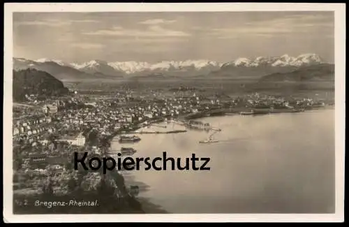 ALTE POSTKARTE BREGENZ RHEINTAL 1928 SCHIFF PANORAMA ZEISS OBJEKTIV PERUTZ SILBEREOSINPLATTE Ansichtskarte cpa postcard