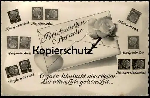 ÄLTERE POSTKARTE BRIEFMARKENSPRACHE Briefmarke couple Briefmarken postage stamp stamps timbre langage timbres Rose Liebe