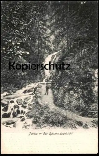 ALTE POSTKARTE SCHWARZWALD PARTIE IN DER RAVENNASCHLUCHT BREITNAU PERSON MIT TORNISTER WANDERER Black Forest Foret-Noire