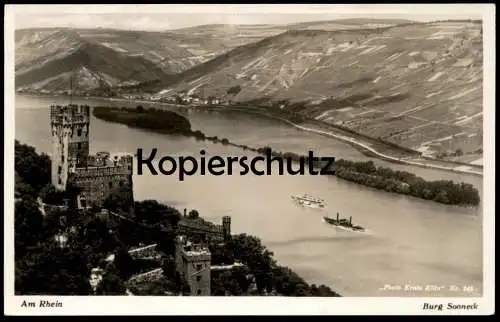 ALTE POSTKARTE AM RHEIN BURG SONNECK NIEDERHEIMBACH SCHIFFE DAMPFER STEMPEL M.S. GRAF ZEPPELIN Ansichtskarte postcard