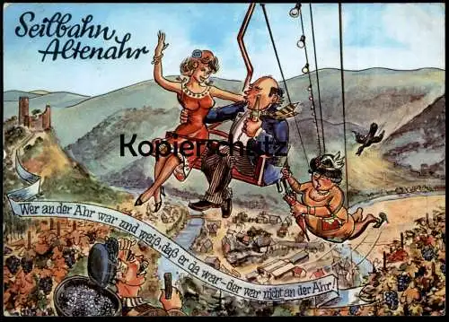 ÄLTERE POSTKARTE ALTENAHR SEILBAHN HUMOR SESSELLIFT WEIN WER AN DER AHR WAR UND WEISS... humour postcard Ansichtskarte