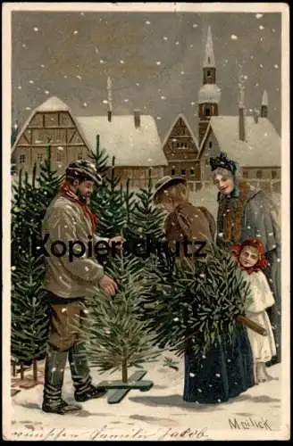 ALTE POSTKARTE FRÖHLICHE WEIHNACHTEN TANNENBAUMKAUF MAILICK SCHNEE WINTER Tannenbaum noel christmas postcard cpa AK