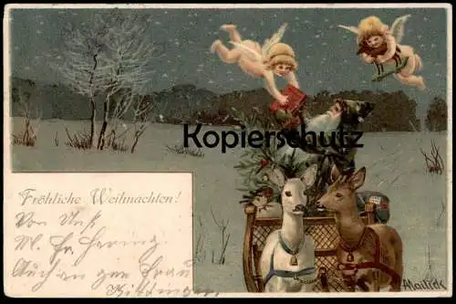 ALTE POSTKARTE FRÖHLICHE WEIHNACHTEN SCHLITTEN NIKOLAUS ENGEL MAILICK ANGEL ange Rehe Reh noel christmas postcard cpa AK