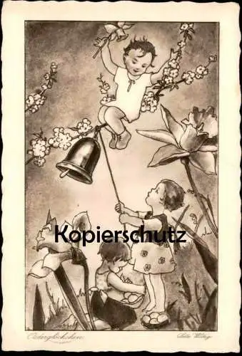 ALTE KÜNSTLER POSTKARTE KINDER LÄUTEN GLOCKE NARZISSE LOTTE WITTIG OSTERGLÖCKCHEN Kind Mädchen bell clarine AK postcard