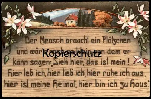 ALTE KÜNSTLER POSTKARTE BLUMEN SPRUCH WILLY BÖHME HEIMAT HEIM GLÜCK PLATZ HAUS ZUHAUSE HOLZBRANDMALEREI postcard AK