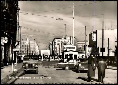 ALTE POSTKARTE BERLIN FRIEDRICHSTRASSE US ARMY CHECKPOINT MILITARY POLICE BERLINER MAUER LE MUR THE WALL american flag