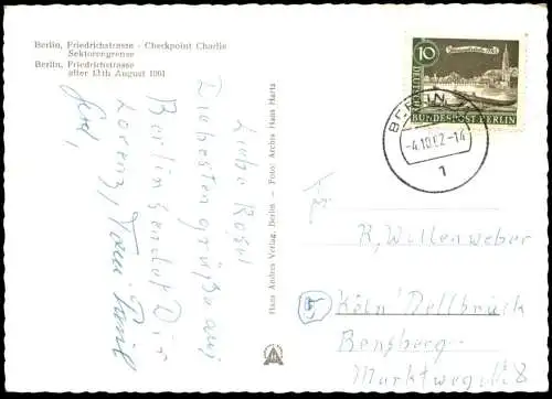 ALTE POSTKARTE BERLIN FRIEDRICHSTRASSE US ARMY CHECKPOINT MILITARY POLICE BERLINER MAUER LE MUR THE WALL american flag