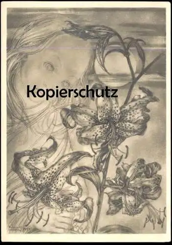 ALTE POSTKARTE KÖNIGSLILIE KIND SULAMITH WÜLFING TIGER-LILIE TIGER-LILY Mädchen girl Botanik Plfanze Blume flower AK cpa