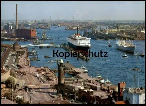 ÄLTERE POSTKARTE MS QUEEN ELIZABETH 2 CUNARD KREUZFAHRTSCHIFF HAFEN HAMBURG Schiff Motorschiff ship bateau postcard cpa