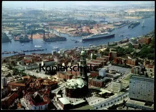 ÄLTERE POSTKARTE HAMBURG QUEEN ELIZABETH 2 MICHAELISKIRCHE HAFEN Kirche harbour Fähre Dampfer Schiff ship Ansichtskarte