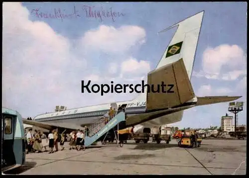 ÄLTERE POSTKARTE FLUGHAFEN FRANKFURT AM MAIN ABFERTIGUNG VARIG BRASILIEN Flugzeug Airport Airplane Aircraft Brazil cpa