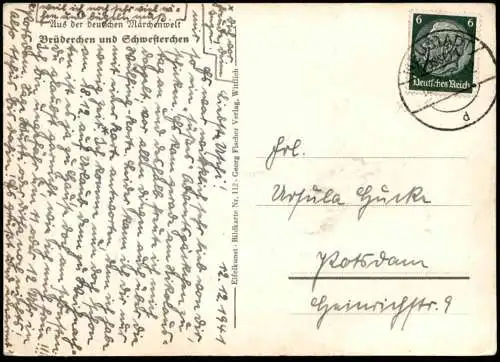 ALTE POSTKARTE MÄRCHEN BRÜDERCHEN UND SCHWESTERCHEN REH MÄDCHEN FLIEGENPILZ 1941 BRÜDER GRIMM ILSE SCHNEIDER fairy tale