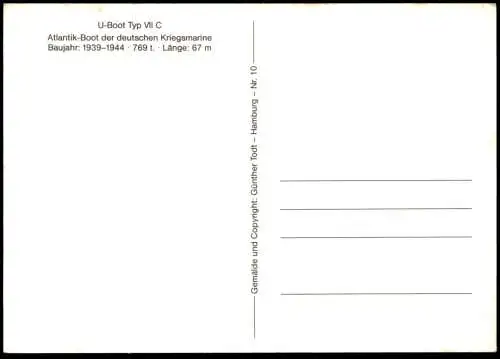 ÄLTERE KÜNSTLER POSTKARTE U-BOOT TYP VII C BAUJAHR 1939 - 1944 SUBMARINE MALER GÜNTHER TODT Ansichtskarte cpa postcard