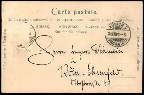 ALTE KÜNSTLER POSTKARTE ZÜRICH HERZLICHEN GLÜCKWUNSCH ZUM NEUEN JAHRE LIMMATQUAI DAME MIT HUT postcard cpa Ansichtskarte