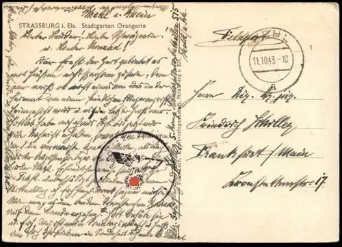 ALTE POSTKARTE STRASSBURG IM ELSASS STADTGARTEN ORANGERIE STRASBOURG 1943 Feldpost Ansichtskarte postcard AK cpa