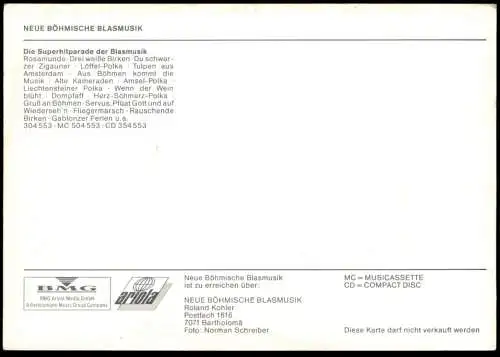 ÄLTERE POSTKARTE NEUE BÖHMISCHE BLASMUSIK ROLAND KOHLER ROSAMUNDE BMG ARIOLA BARTHOLOMÄ Orchester Musik Böhmen Trompete