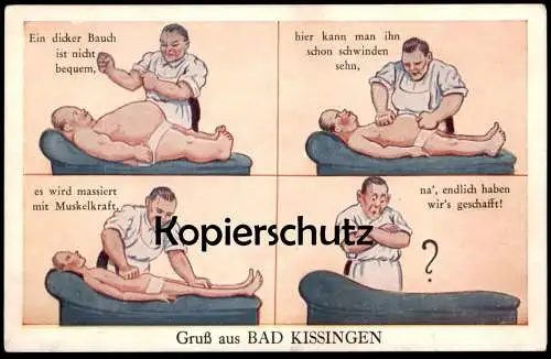 ALTE POSTKARTE GRUSS AUS BAD KISSINGEN DICKER BAUCH SCHWINDEN MUSKELKRAFT HUMOR belly Ansichtskarte AK cpa postcard