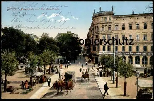 ALTE POSTKARTE GÖRLITZ MARIENPLATZ UND ELISABETHSTRASSE 1914 SCHLESISCHER BANKVEREIN Zgorzelec Zhorjelc Ansichtskarte