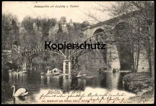ALTE POSTKARTE GÖRLITZ NEISSEPARTHIE MIT LAUFSTEG UND VIADUCT NEISSE-VIADUKT Zgorzelec Zhorjelc Ansichtskarte postcard