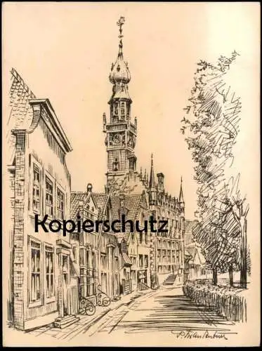 ÄLTERE KÜNSTLER POSTKARTE VEERE MARKT MET STADHUIS Nederland cpa postcard Ansichtskarte AK