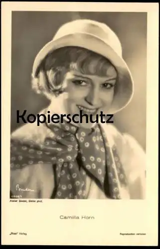 ALTE POSTKARTE CAMILLA HORN MIT HUT HALSTUCH FILM-SCHAUSPIELERIN ROSS VERLAG ATELIER BINDER BERLIN Kino AK postcard cpa
