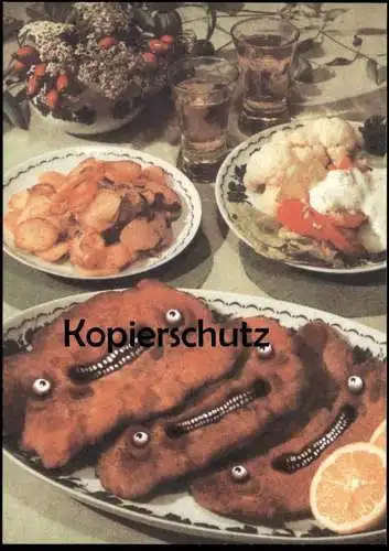 ÄLTERE POSTKARTE PANIERTES SCHNITZEL MIT AUGEN Schnitzelteller cutlet escalope panée Ansichtskarte AK cpa postcard