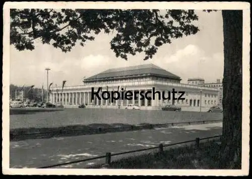 ALTE POSTKARTE KARLSRUHE STADTHALLE MIT FESTPLATZ Autos 1956 Ansichtskarte AK postcard cpa