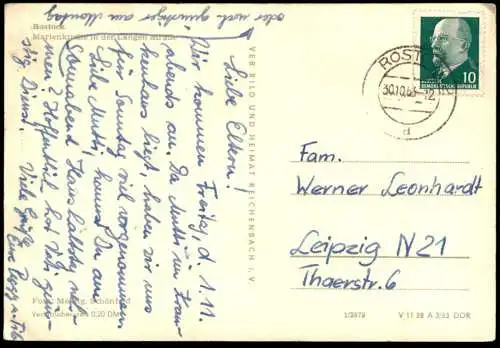 ÄLTERE POSTKARTE ROSTOCK MARIENKIRCHE MIT LANGER STRASSE Autos Auto Verkehr AK Ansichtskarte cpa postcard