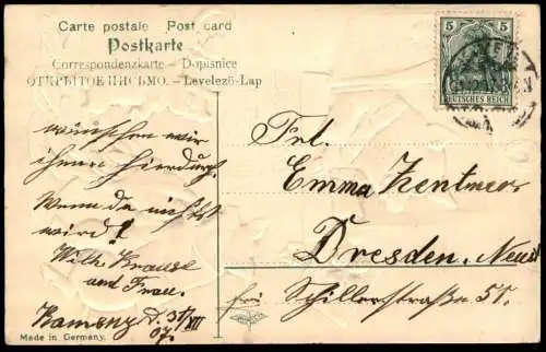 ALTE PRÄGE POSTKARTE EIN FROHES NEUES JAHR SCHWEINE VERMENSCHLICHT POSTBEAMTER BRIEF MÜNZEN pig Ansichtskarte postcard