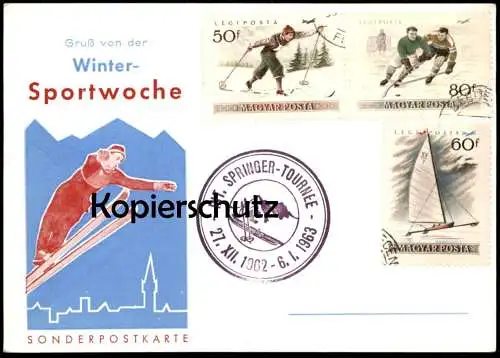 ÄLTERE POSTKARTE GRUSS VON DER WINTER-SPORTWOCHE SRINGER-TOURNEE 1963 SKISPRINGEN Sonderpostkarte ski jumping postcard