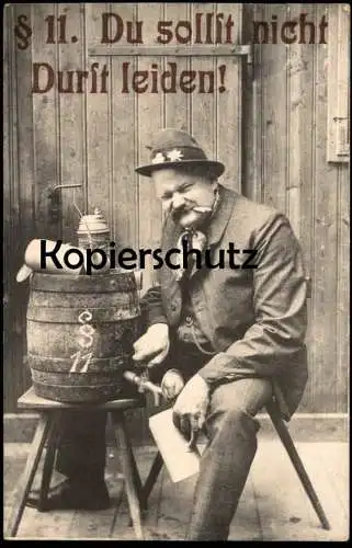 ALTE POSTKARTE § 11 DU SOLLST NICHT DURST LEIDEN BIERFASS BIERSEIDEL BIER ALKOHOL alcohol alcool beer Humor postcard