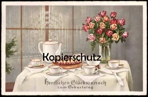 ALTE POSTKARTE HERZLICHEN GLÜCKWUNSCH ZUM GEBURTSTAG KAFFEETAFEL KUCHEN KAFFEE cake Porzellan porcelain Ansichtskarte AK