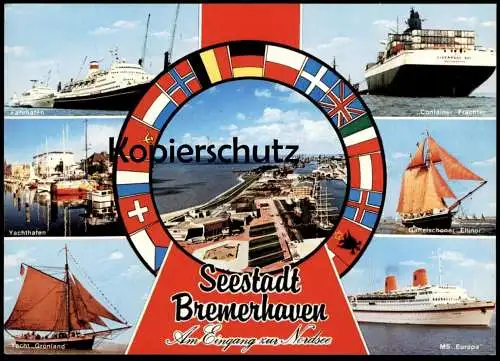 ÄLTERE POSTKARTE SEESTADT BREMERHAVEN CONTAINER FRACHTER LIVERPOOL DAY QUEEN ELIZABETH II Hafen port Ansichtskarte