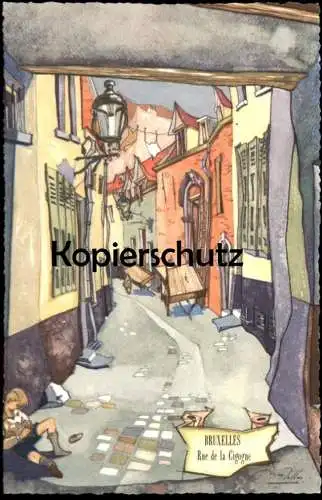 ÄLTERE KÜNSTLER POSTKARTE BRUXELLES RUE DE LA CIGOGNE BRUSSEL BRÜSSEL KIRCHE churcht cpa postcard Ansichtskarte