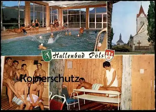 ÄLTERE POSTKARTE HALLENBAD PÖLS SAUNA MASSAGE BAD PÖLS-OBERKURZHEIM ÖSTERREICH semi nude postcard AK Ansichtskarte cpa
