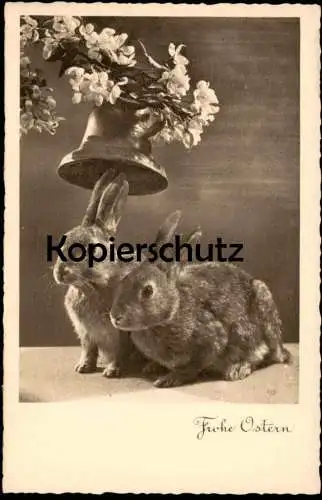 ALTE POSTKARTE FROHE OSTERN KANINCHEN GLOCKE Ostern Easter Hasen Schwarz-Weiss Foto Photo rabbit lapin AK cpa postcard