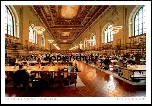 POSTKARTE LESESAAL DER NEW YORK PUBLIC LIBRARY Bibliothek bibliotheque reading book Buch lesen postcard Ansichtskarte AK