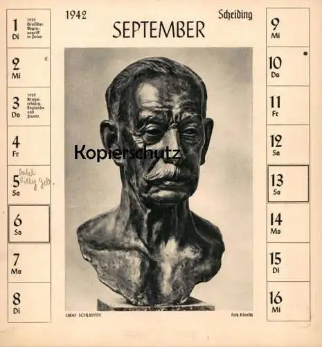 ALTE POSTKARTE FRITZ KLIMSCH 1942 BÜSTE GRAF SCHLIEFFEN DEUTSCHE PLASTIK Bildhauer sculpteur sculptor AK cpa postcard