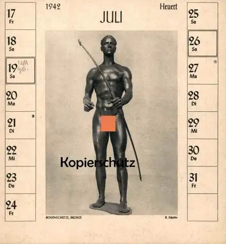 ALTE POSTKARTE RICHARD SCHEIBE BOGENSCHÜTZE 1942 DEUTSCHE PLASTIK MÄNNERAKT Bildhauer sculpteur nude man postcard cpa