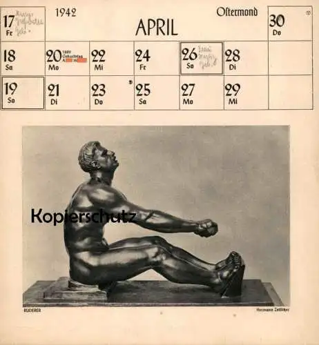 ALTE POSTKARTE HERMANN ZETTLITZER RUDERER 1942 DEUTSCHE PLASTIK Bildhauer sculpteur nude man postcard cpa AK