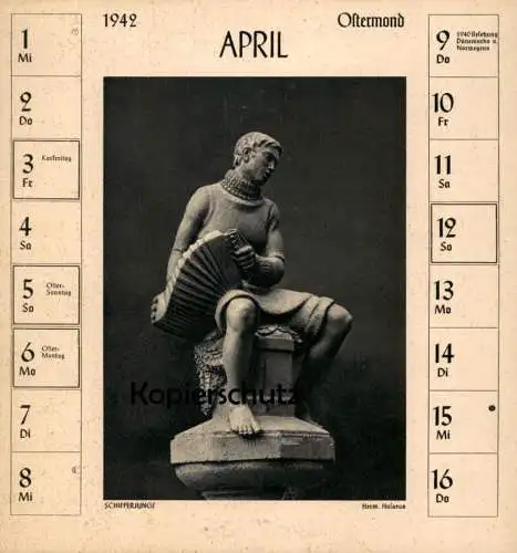 ALTE POSTKARTE HERMANN HOSAEUS SCHIFFERJUNGE DEUTSCHE PLASTIK 1942 Akkordeon Bildhauer sculpteur sculptor Ansichtskarte