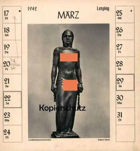 ALTE POSTKARTE RICHARD SCHEIBE 1942 SAARBEFREIUNGSDENKMAL SAARBEFREIUNG DEUTSCHE PLASTIK Bildhauer sculpteur sculptor