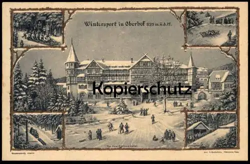 ALTE POSTKARTE WINTERSPORT IN OBERHOF BOB SLEIGH SCHLITTEN AM START IN DER KURVE ELEKTRISCHER AUFZUG SKISPRUNG Ski AK