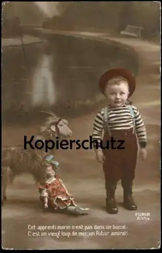ALTE POSTKARTE JUNGE MIT SPIELZEUG ZIEGE STOFFTIER PUPPE MARIN AMIRAL MARINE ADMIRAL Kind child boy photo cpa AK